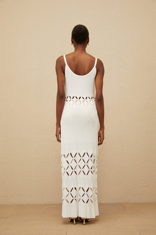Blanche White Cutout Knit Maxi Dress