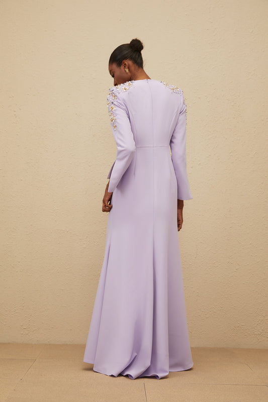 Rêverie Purple Flared Embellished Maxi Gown