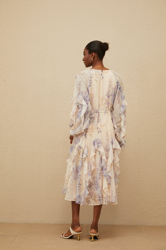 Yara Ruffled Floral Print Midi Dress
