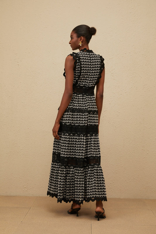 Ténébreuse Black Scalloped Lace Panel Maxi Dress