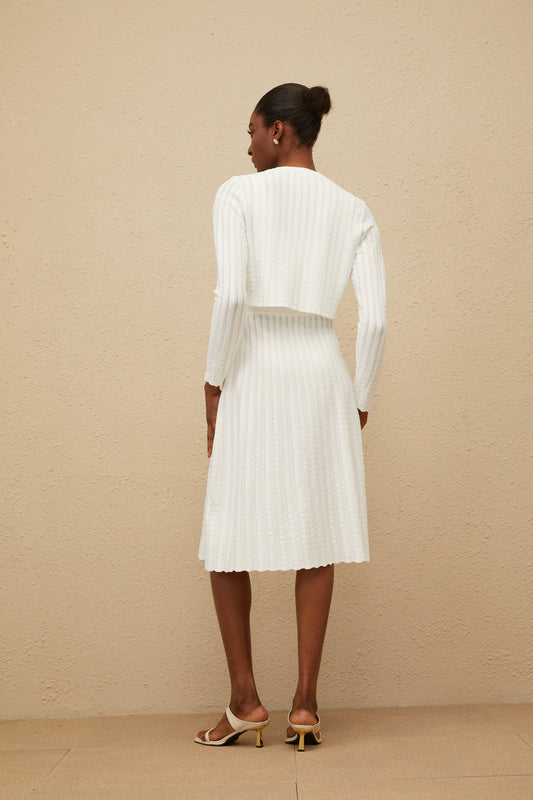 Clémence White Ribbed Knit Dress