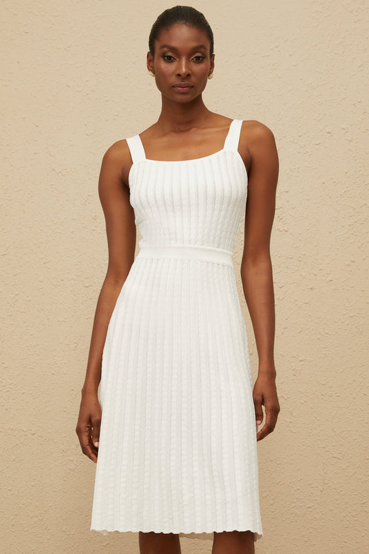 Clémence White Ribbed Knit Dress