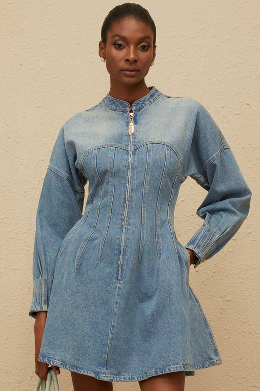 Esme Blue Flared Denim Mini Dress