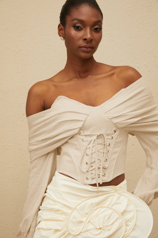 Éclatante Off-Shoulder Lace-Up Crop Top