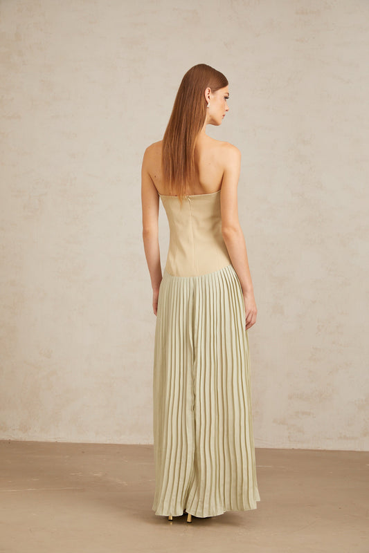 Mirja Green Pleated Corset Maxi Dress