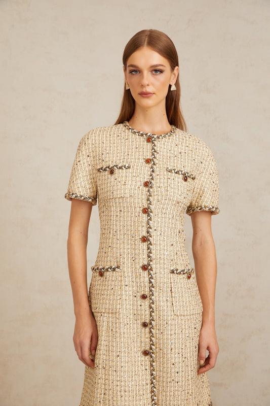 Énergie Neutral A-Line Tweed Mini Dress