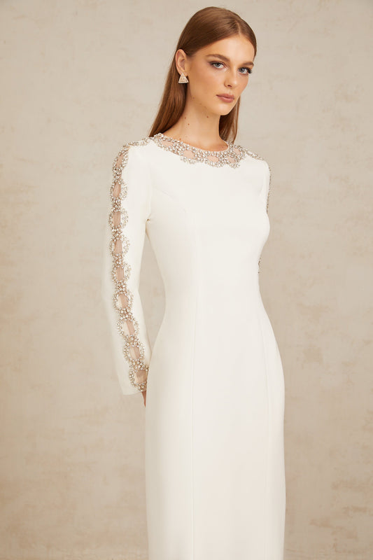 Freja White Crystal Embellished Maxi Gown