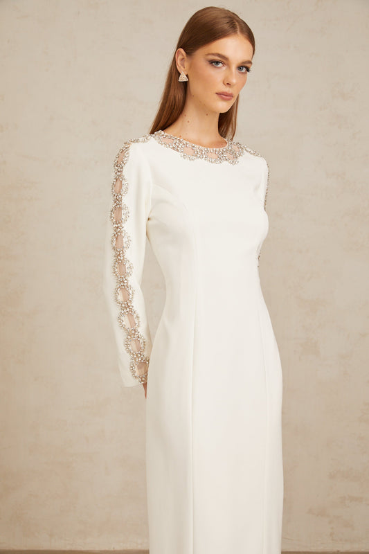 Freja White Crystal Embellished Maxi Gown