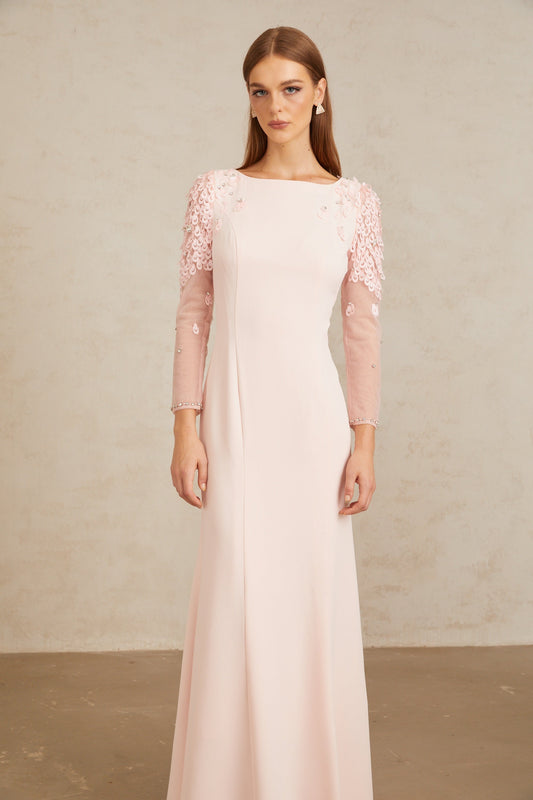 Gunnel Pink Flared Embellished Maxi Gown