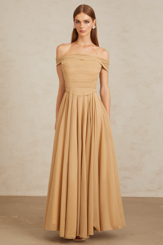 Urbaine Khaki Ruched Tulle Maxi Dress