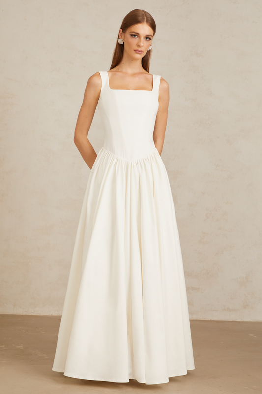 Sadie White Pleated Corset Maxi Gown