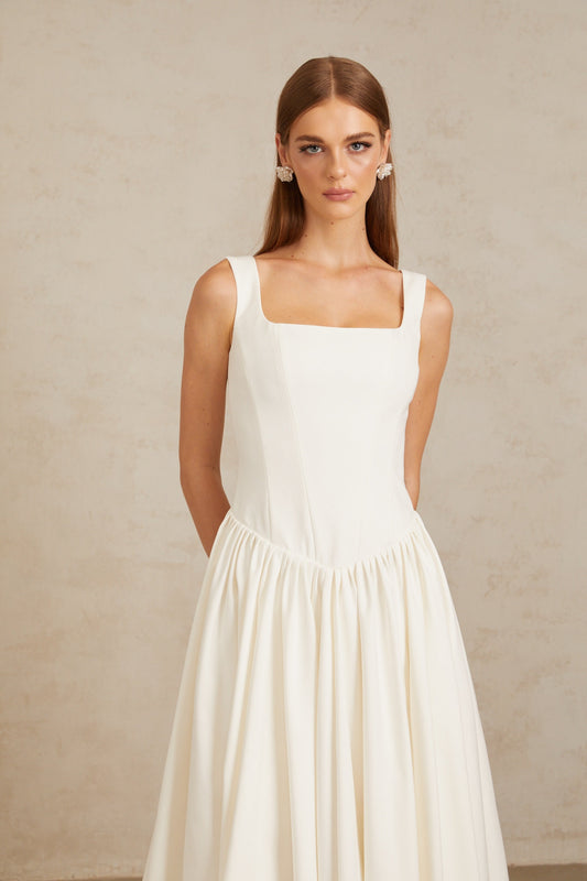Sadie White Pleated Corset Maxi Gown