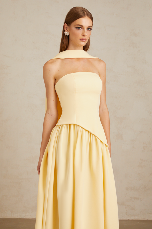 Sidonie Yellow Off-Shoulder Panel Maxi Gown