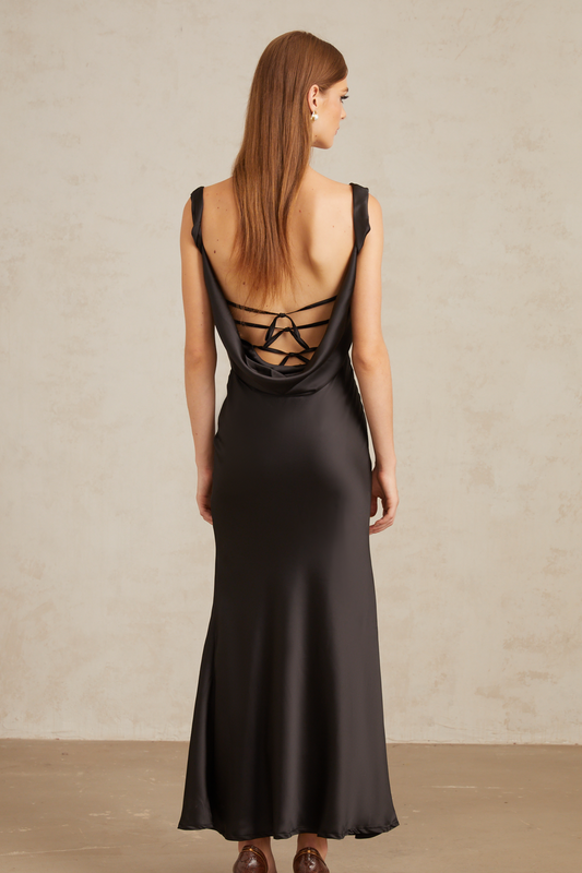 Ulla Black Corset Satin Maxi Dress