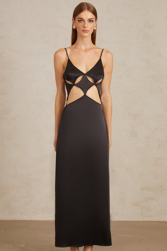 Noire Black Tie-Detail Cutout Maxi Gown