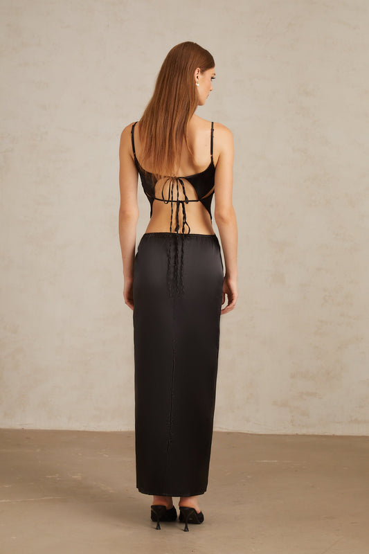 Noire Black Tie-Detail Cutout Maxi Gown