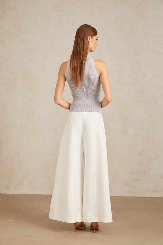 Jolivet Haze Blue Cutout Ribbed Knit Top