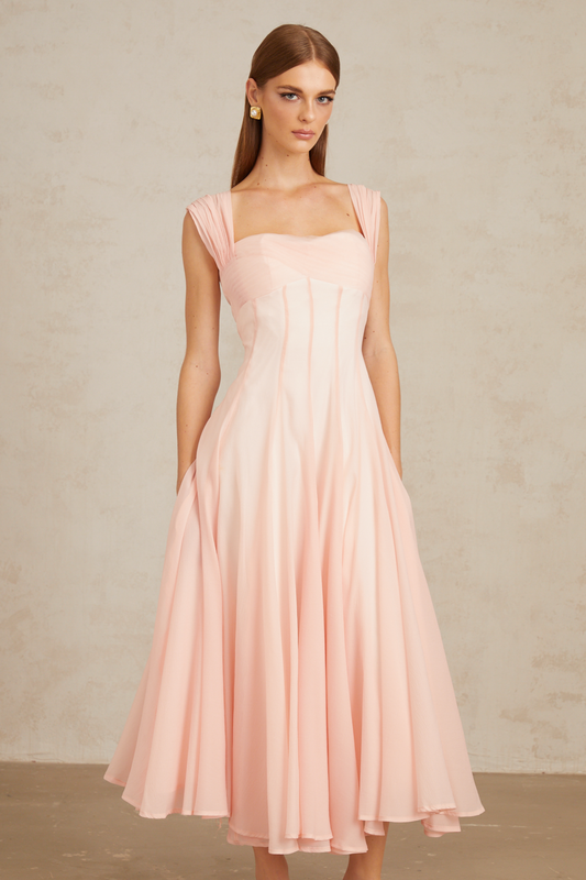 Érasme Pink Flounced Midi Dress