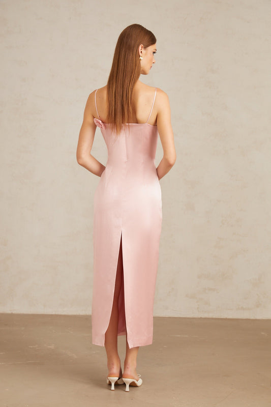 Ida Pink Floral Satin Midi Dress