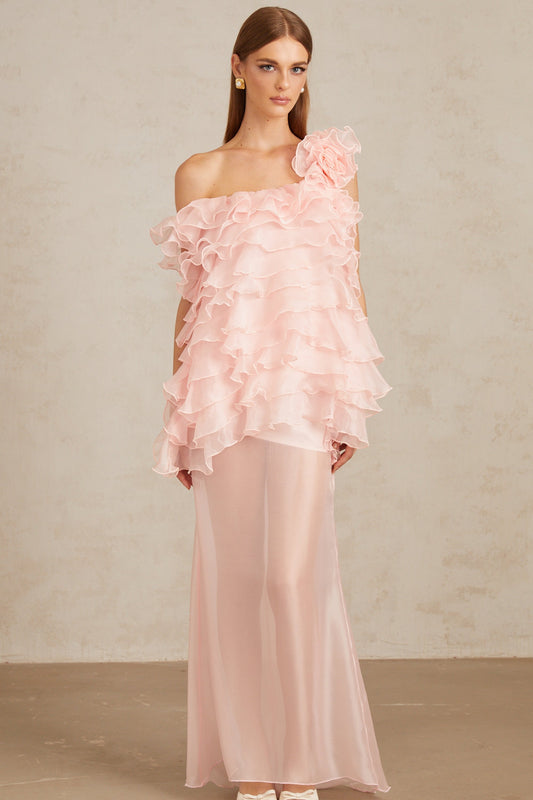 Rosalie Pink Layered Ruffled Floral Dress & Skirt Set