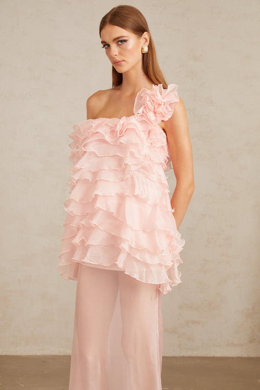 Rosalie Pink Layered Ruffled Floral Dress & Skirt Set
