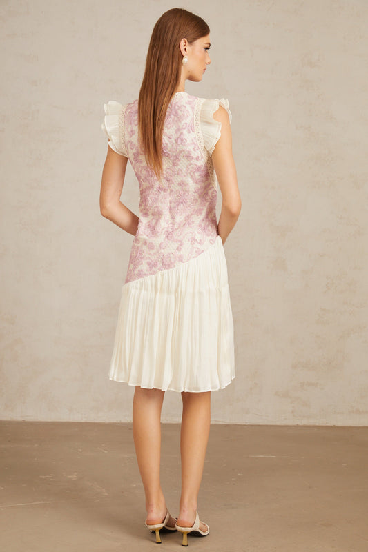 Charitina Pink Panel Floral Crochet Midi Dress