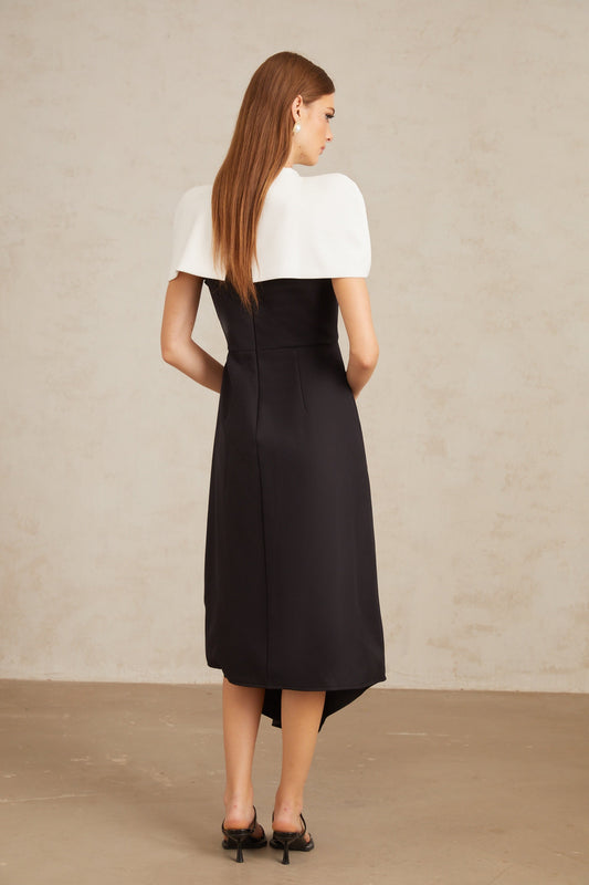 Fabienne Color Block Midi Dress with Shawl Detail