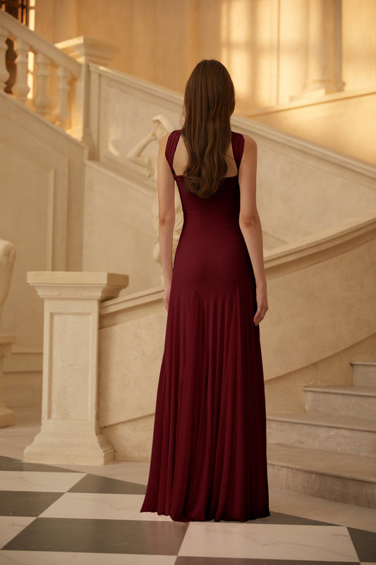 Rêverie Wine Red Sweetheart Neck Maxi Dress