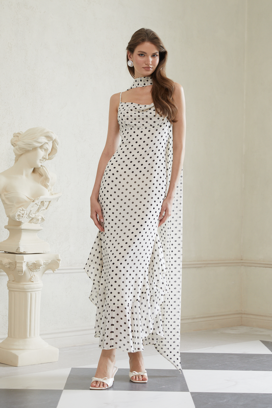 Rhea White Polka Dot Ruffled Maxi Dress