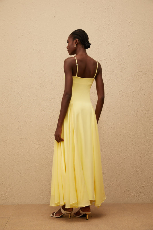 Sofie Yellow Pleated Maxi Dress