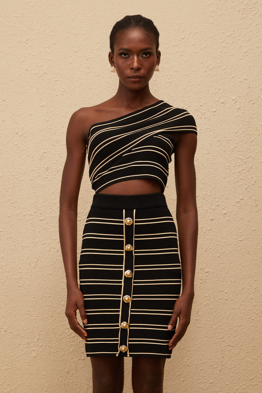 Faustine Black Striped Knit Top & Skirt Set