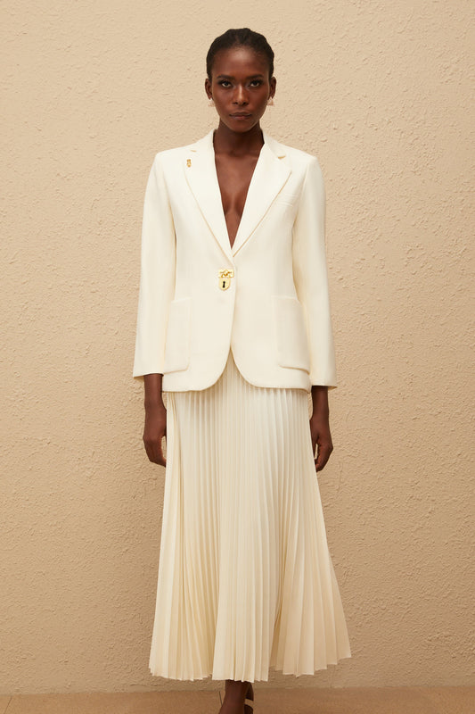 Léonide Neutral Lock Detail Blazer & Skirt Set