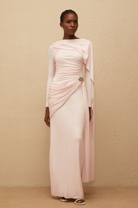 Paloma Pink Asymmetrical Ruched Knit Maxi Dress