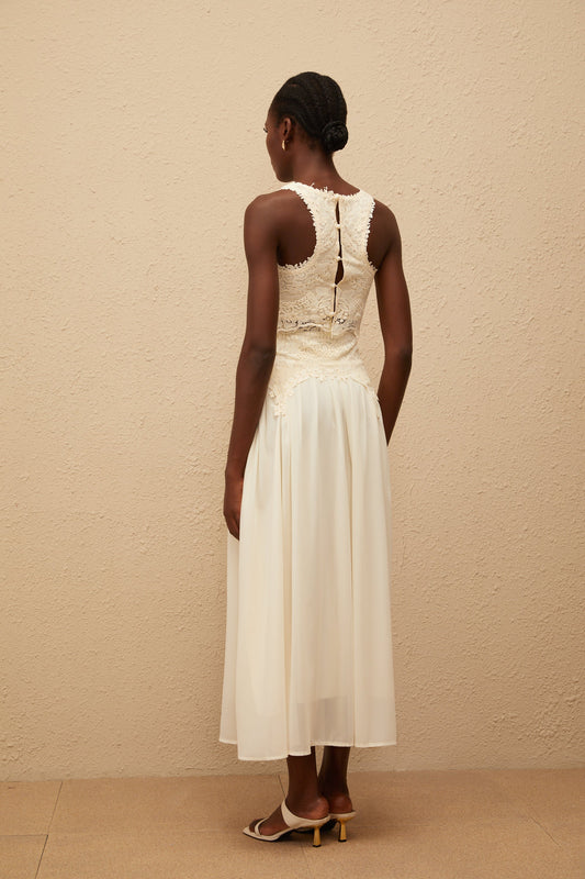 Clothilde White Floral Lace Top & Skirt Set