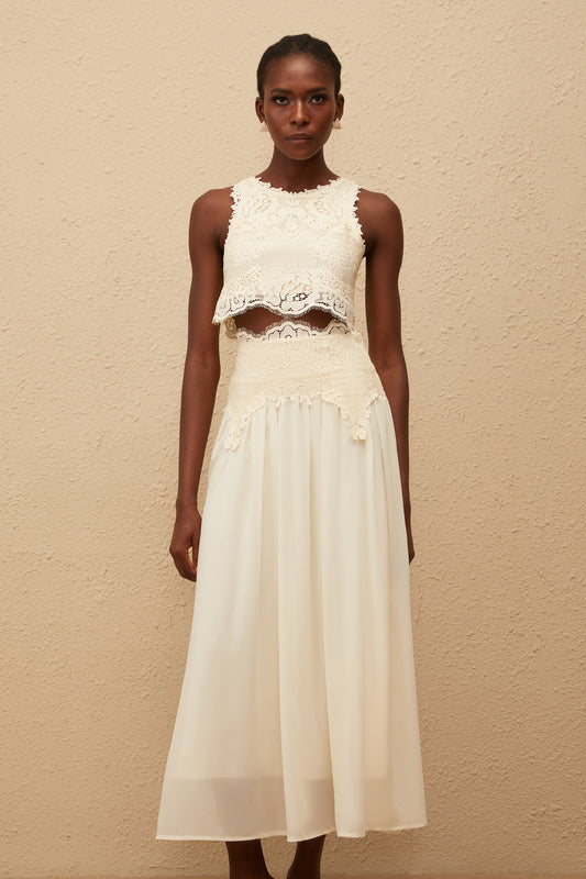 Clothilde White Floral Lace Top & Skirt Set