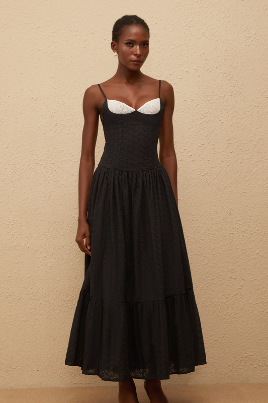 Amalia Black Embroidered Corset Maxi Dress