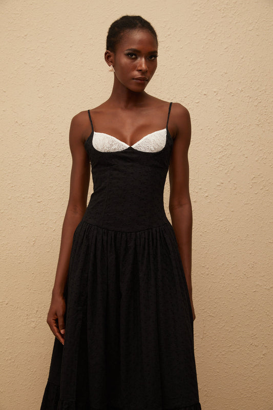 Amalia Black Embroidered Corset Maxi Dress