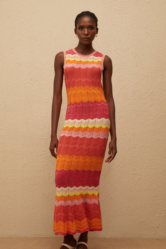 Nadège Coral Pink Wavy Knit Maxi Dress