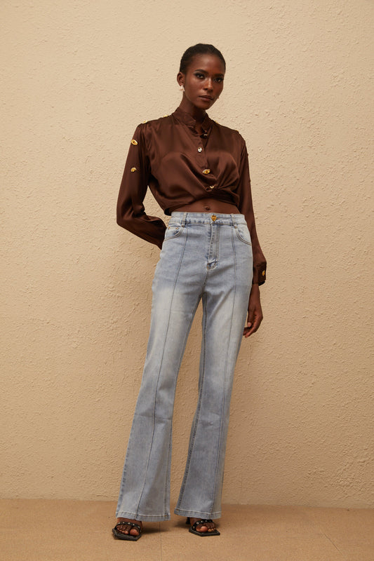 Emmanuelle Light Blue Faded Flared Jeans