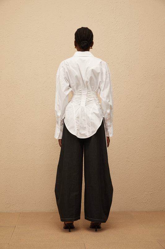 Bérénice White Curved Lace Up Shirt