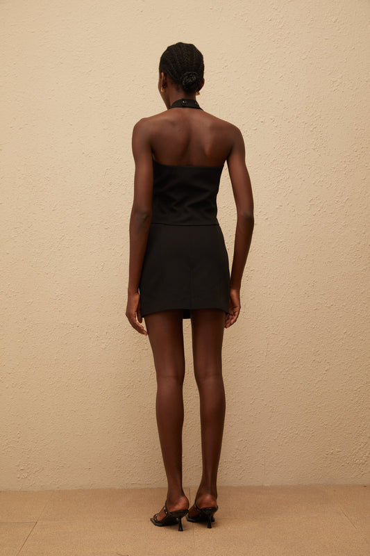 Marina Black Floral Appliqué Skirt