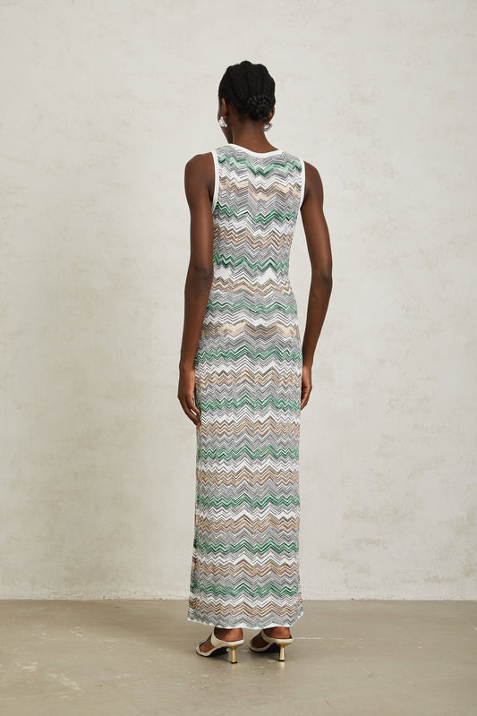 Manon Green Zigzag Woven Knit Maxi Dress