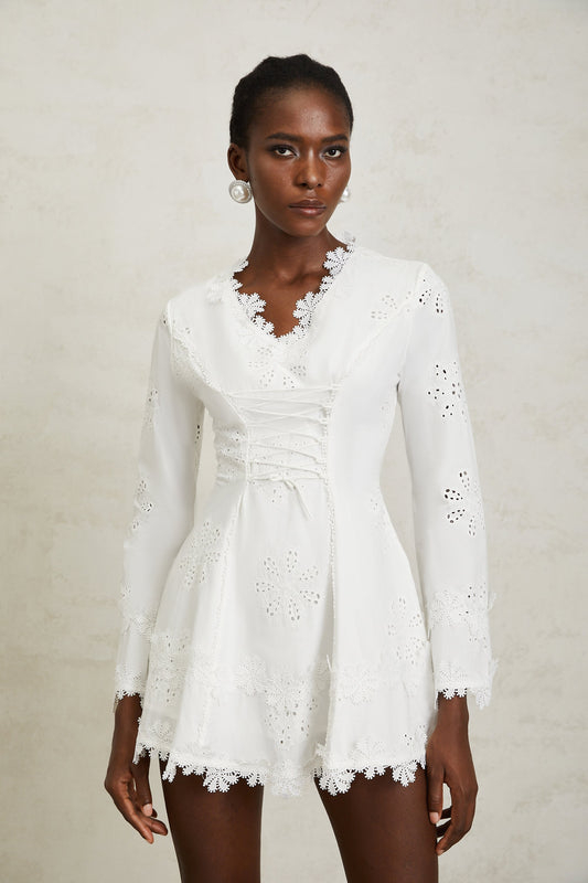 Nevaeh White Floral Embroidered Mini Dress
