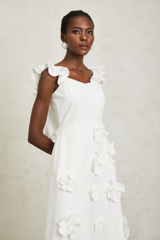 Ninon White 3D Petal Maxi Dress