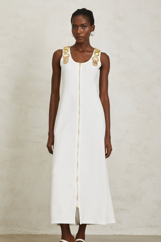 Yvette White Chain Link Detail Midi Dress