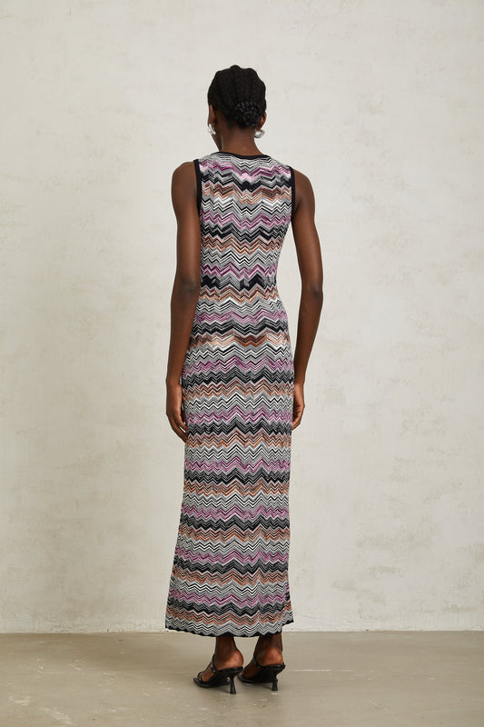 Manon Purple Zigzag Woven Knit Maxi Dress