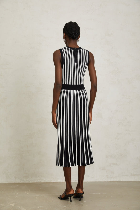 Capucine Black Vertical Striped Knit Midi Dress