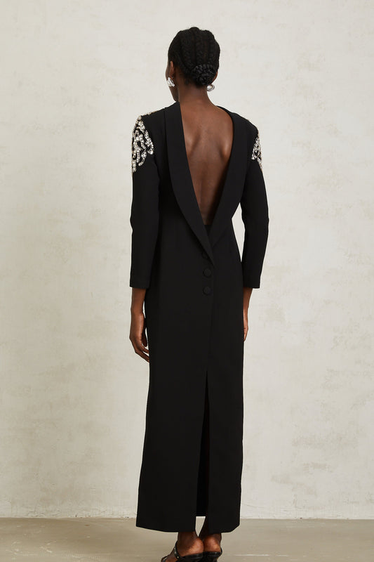 Lidia Black Open Back Embellished Maxi Dress