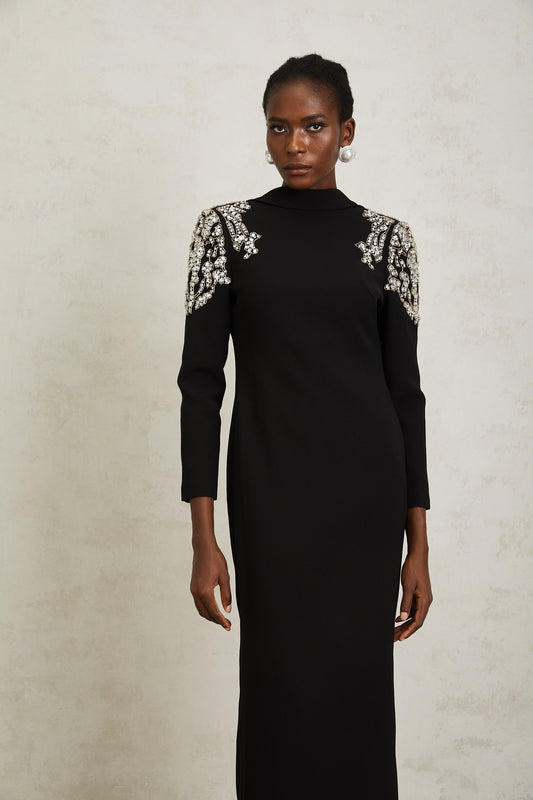 Lidia Black Open Back Embellished Maxi Dress