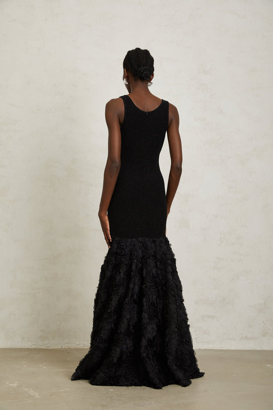 Gemma Black 3D Petal Panel Mermaid Maxi Dress